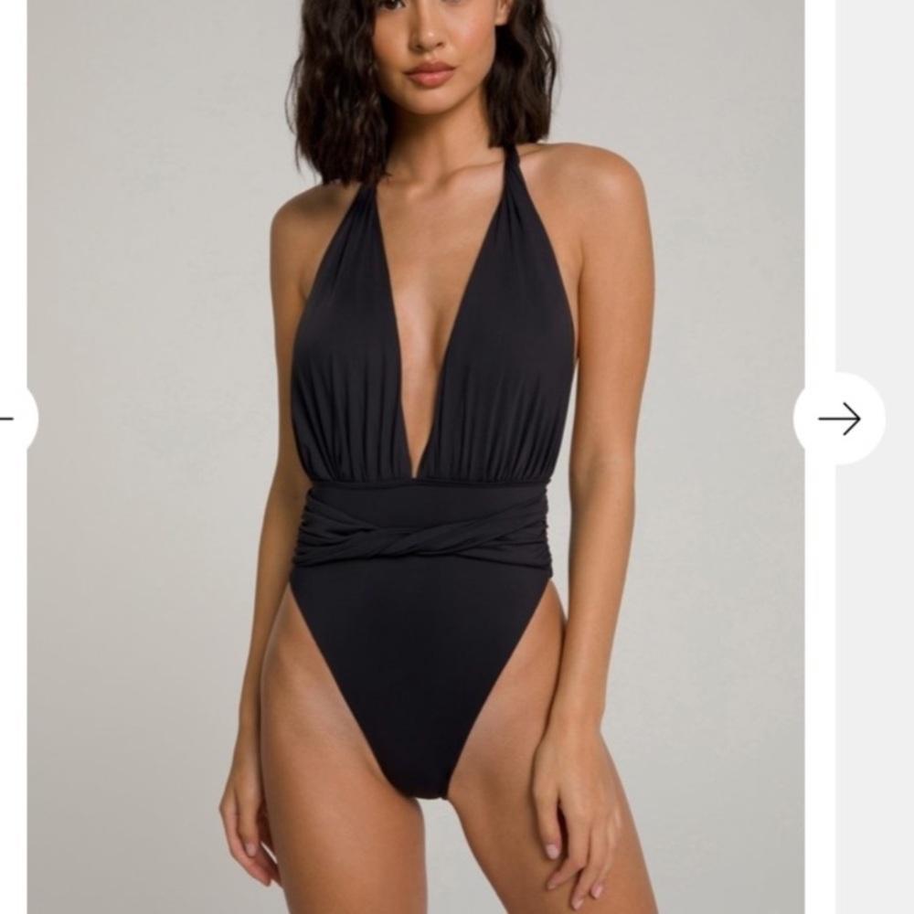 🌟NEW Good American waist clincher swimsuit plunge neck black xxl 5